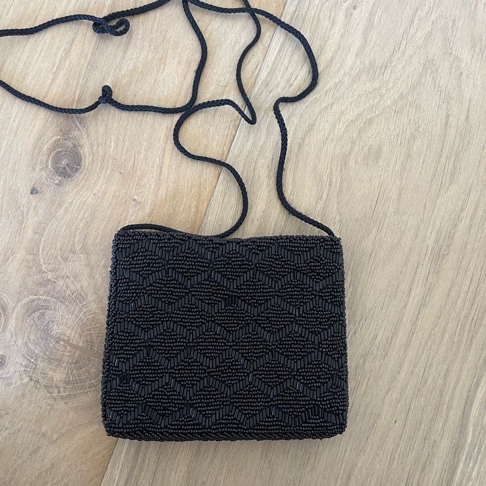 Black beaded Coin purse/ cross body